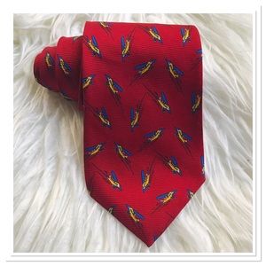 Ralph Lauren Silk Neck Tie Airplane Print Red Yellow Blue Color